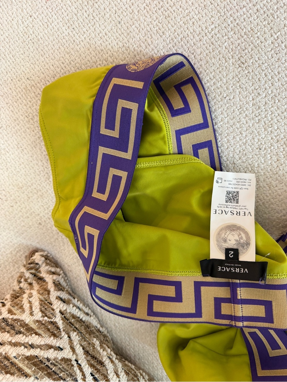Versace Olive Green & Purple Logo Band Two-Piece Swim Sett - Picture 7 of 7